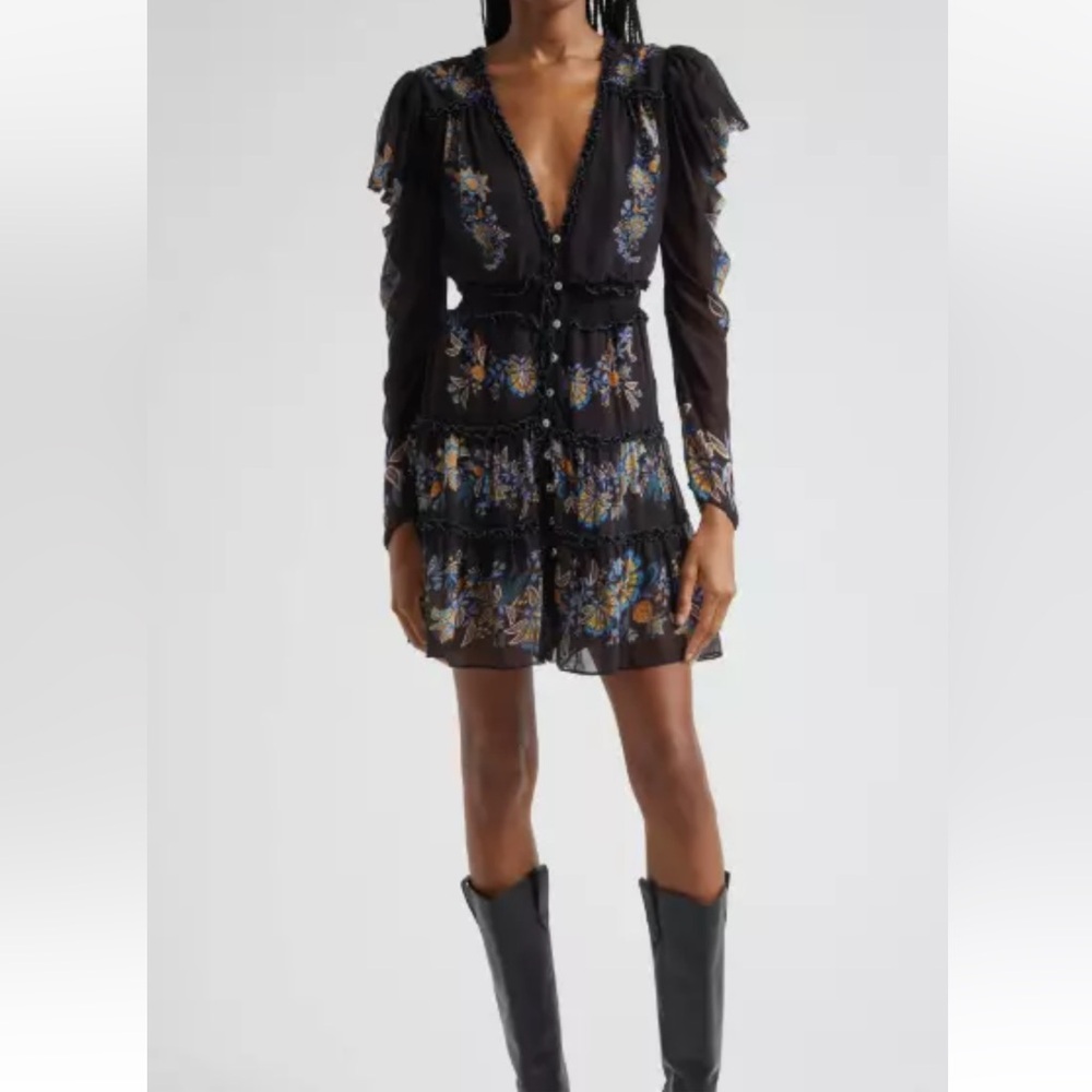 NWT Farm Rio Stiched Garden black mini floral whimsigoth resort wear dress